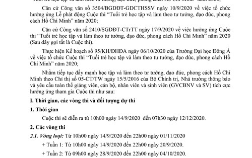 THÔNG BÁO v/v hưởng ứng Cuộc thi “Tuổi trẻ học tập và làm theo tư tưởng, đạo đức, phong cách Hồ Chí Minh” năm 2020