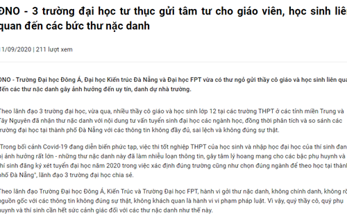 ĐNO - 3 trường đại học tư thục gửi tâm tư cho giáo viên, học sinh liên quan đến các bức thư nặc danh
